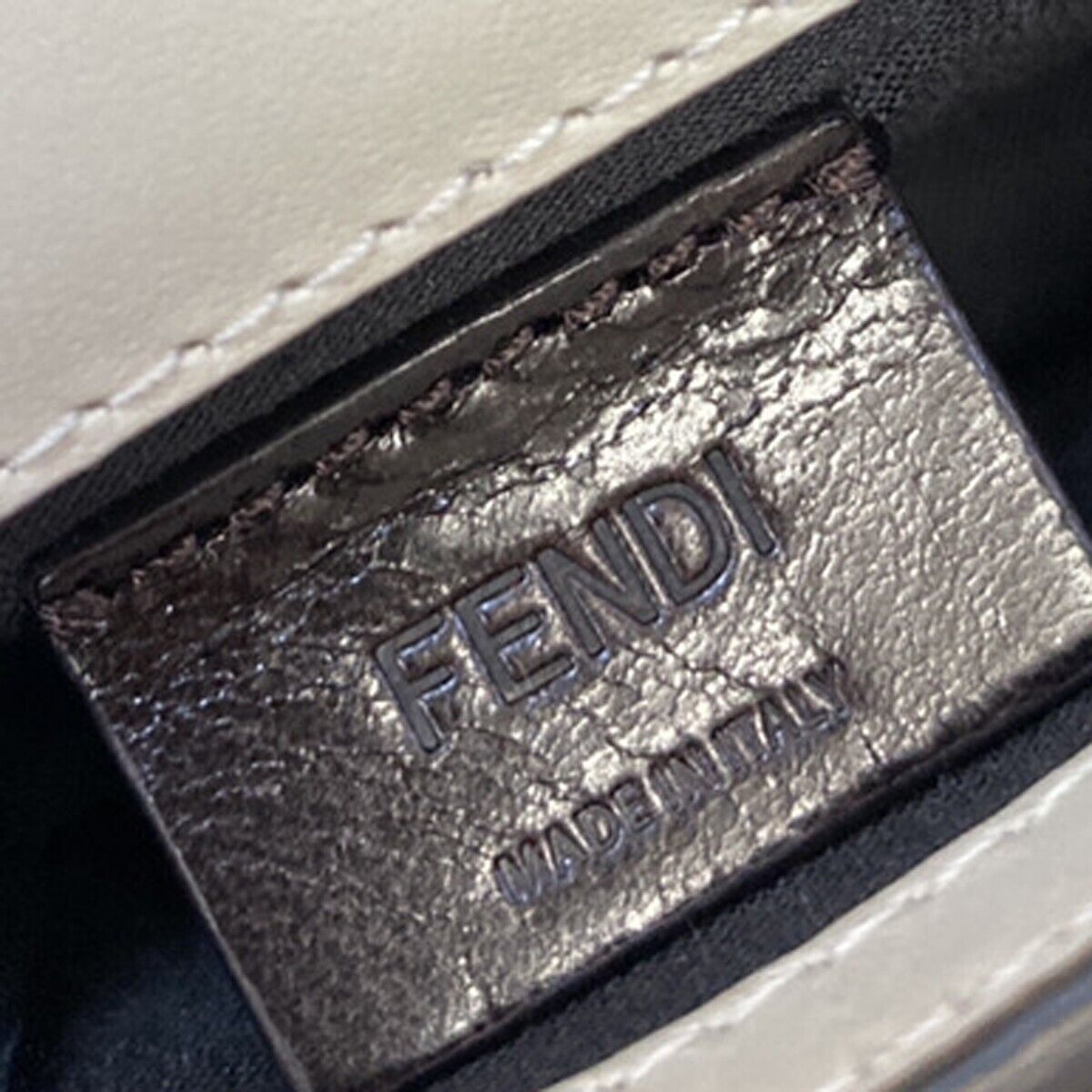 FENDI Logo Mini Flat Baguette Shoulder Bag Wallet Leather White 7M0311 89ED465