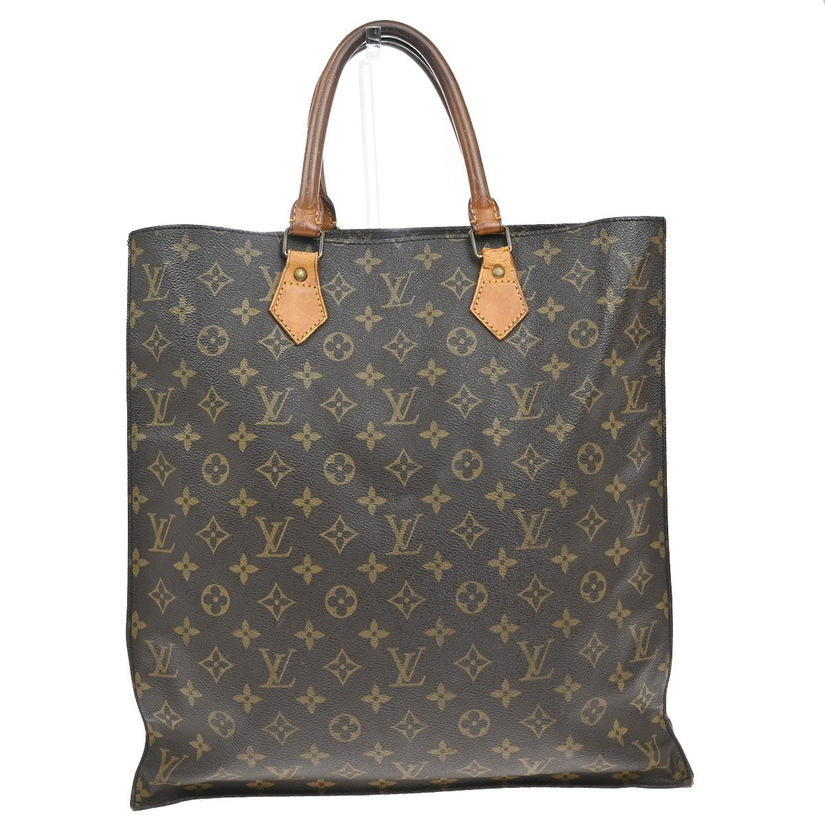 LOUIS VUITTON Logo Sac Plat Hand Tote Bag Monogram Leather Brown M51140 65FC149