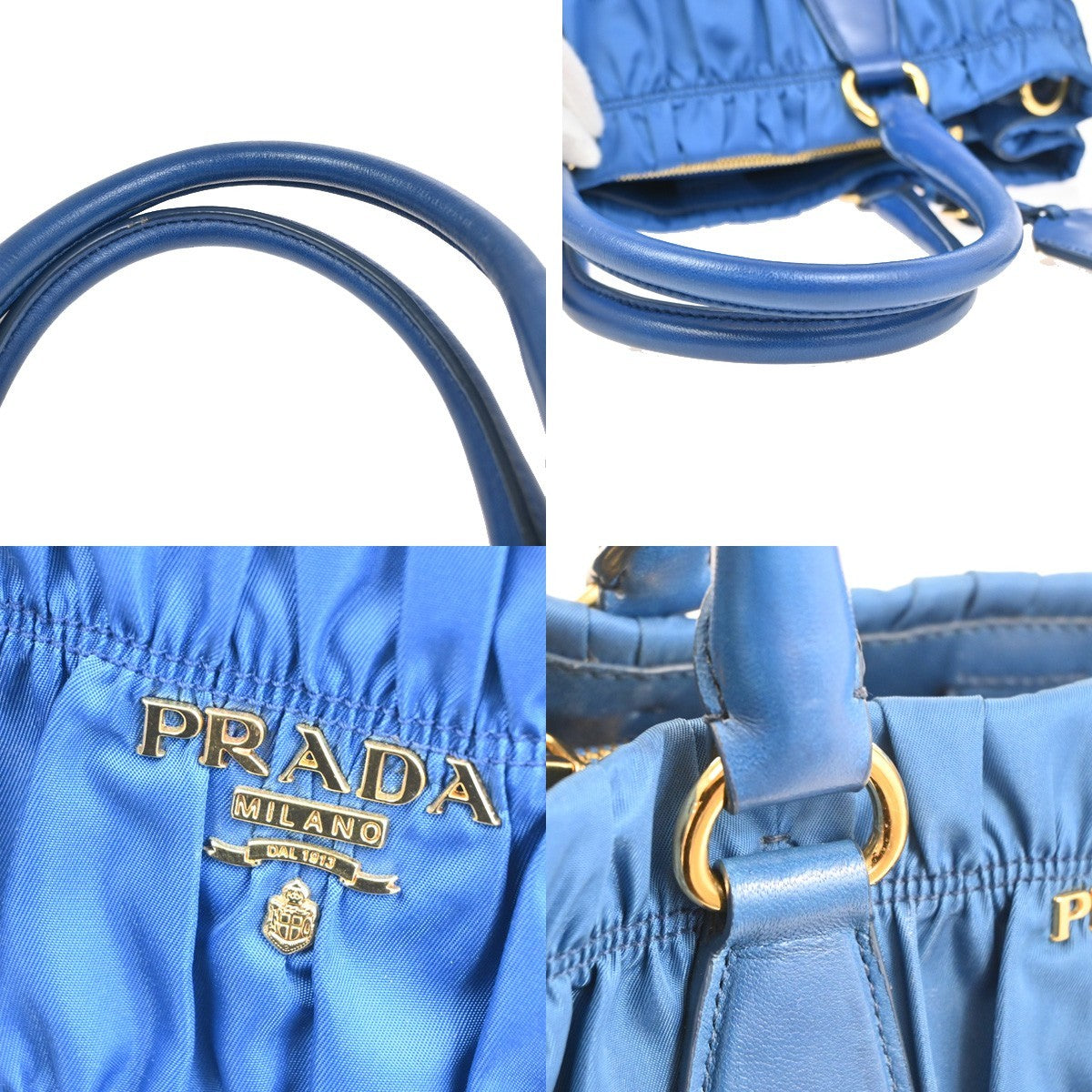 PRADA Tessuto 2way Shoulder Hand Gathered bag Bag Nylon Leather Blue GHW 76TA613