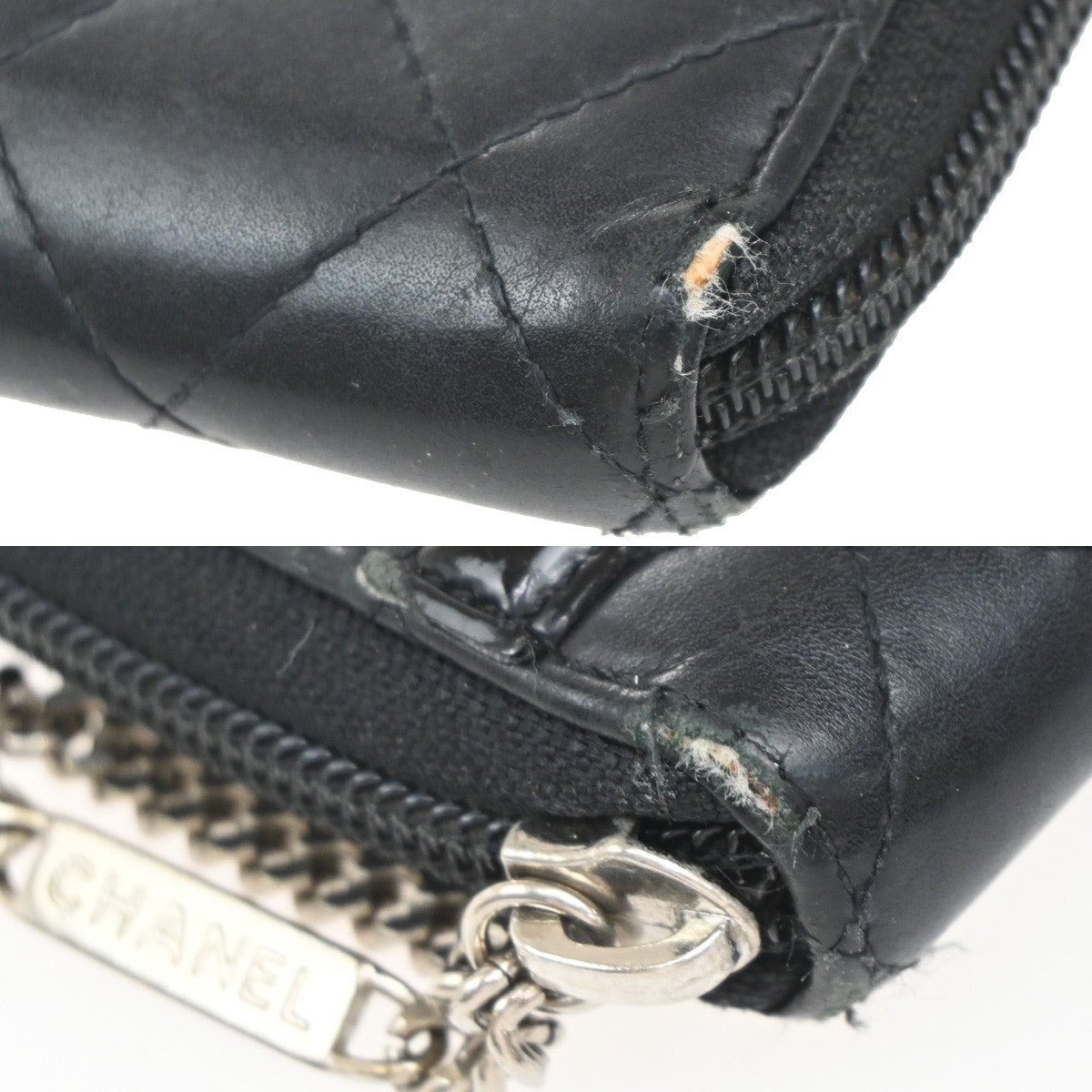 CHANEL CC Cambon Long Zipper Bifold Wallet Patent Leather Black SHW 38KP014