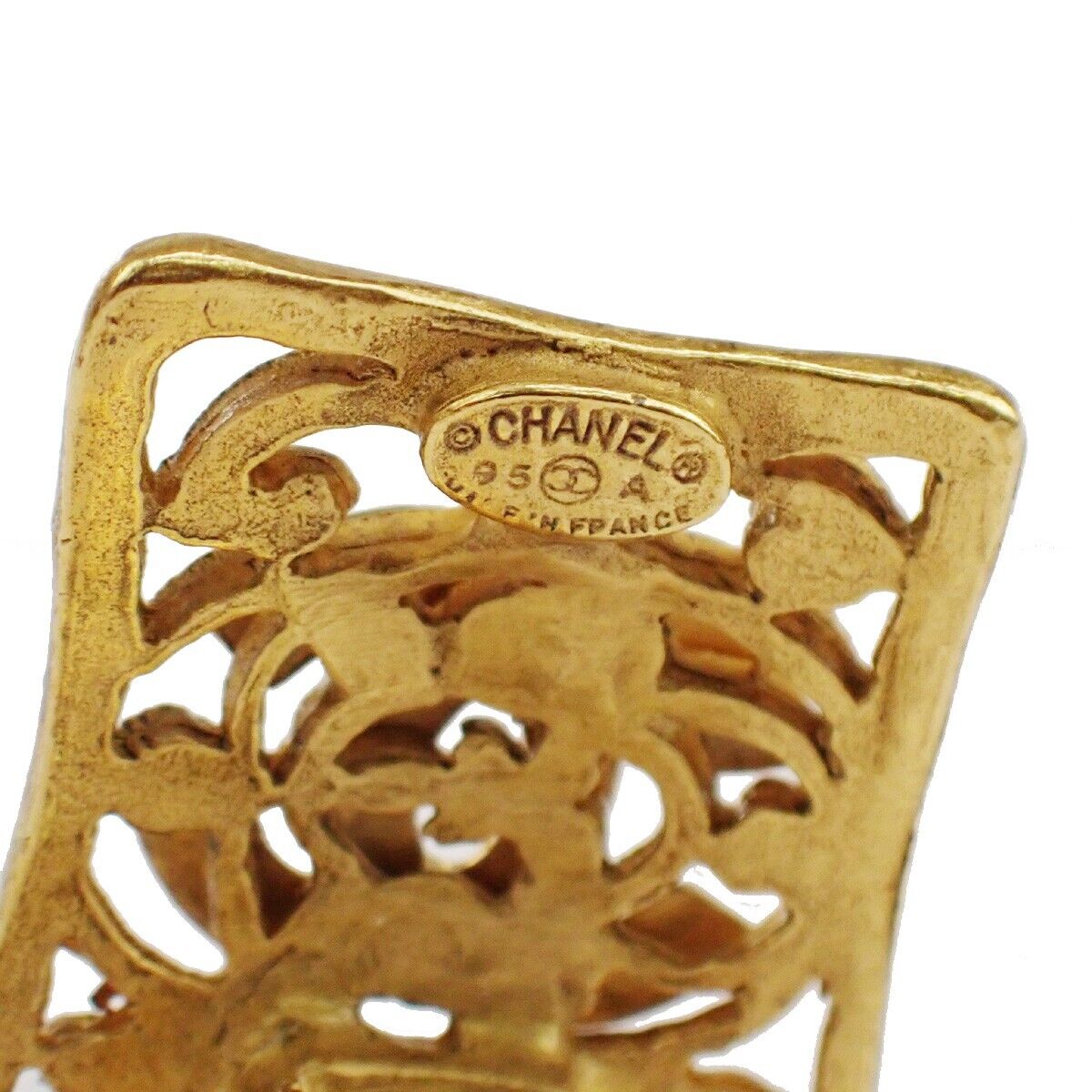 CHANEL CC Logo Earrings Square Clip-On  Gold 95A France Accessory 16RF017