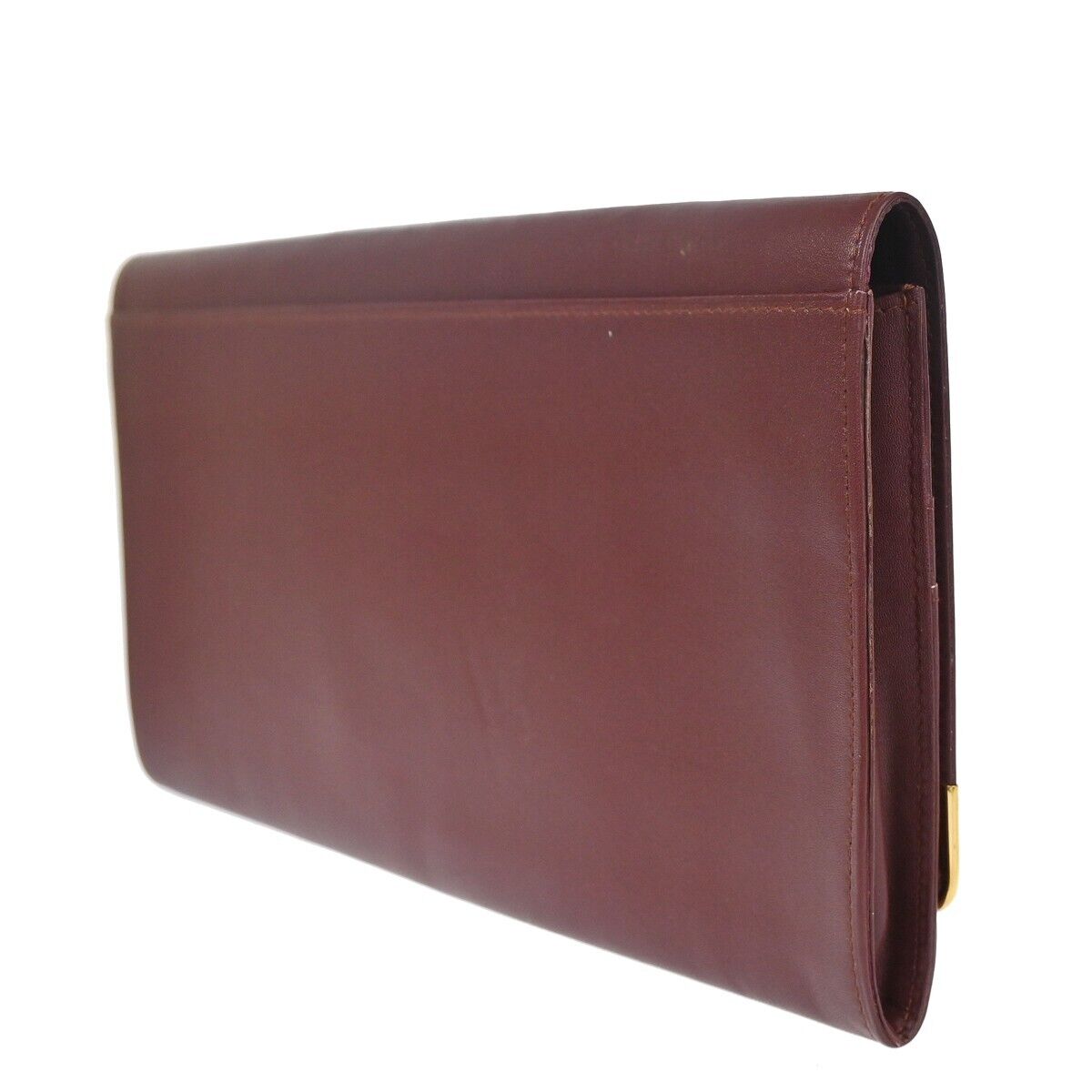MUST DE CARTIER 2C Logo Wallet Clutch Hand Bag Leather Bordeaux Gold 07EA095