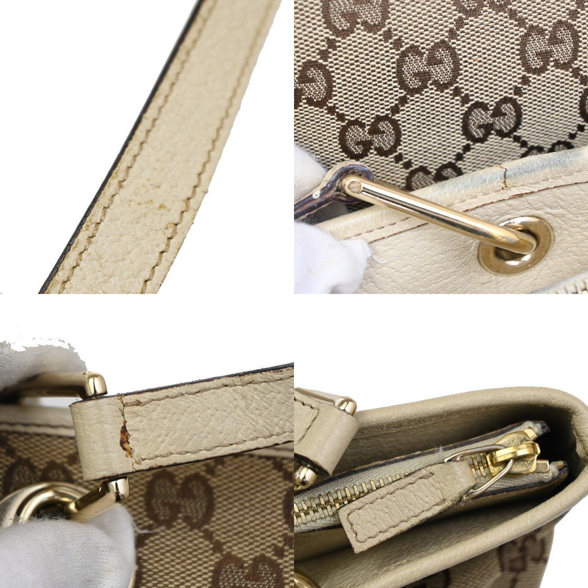 GUCCI Logo GG Pattern Shoulder Bag Canvas Leather Beige Italy 36TA101