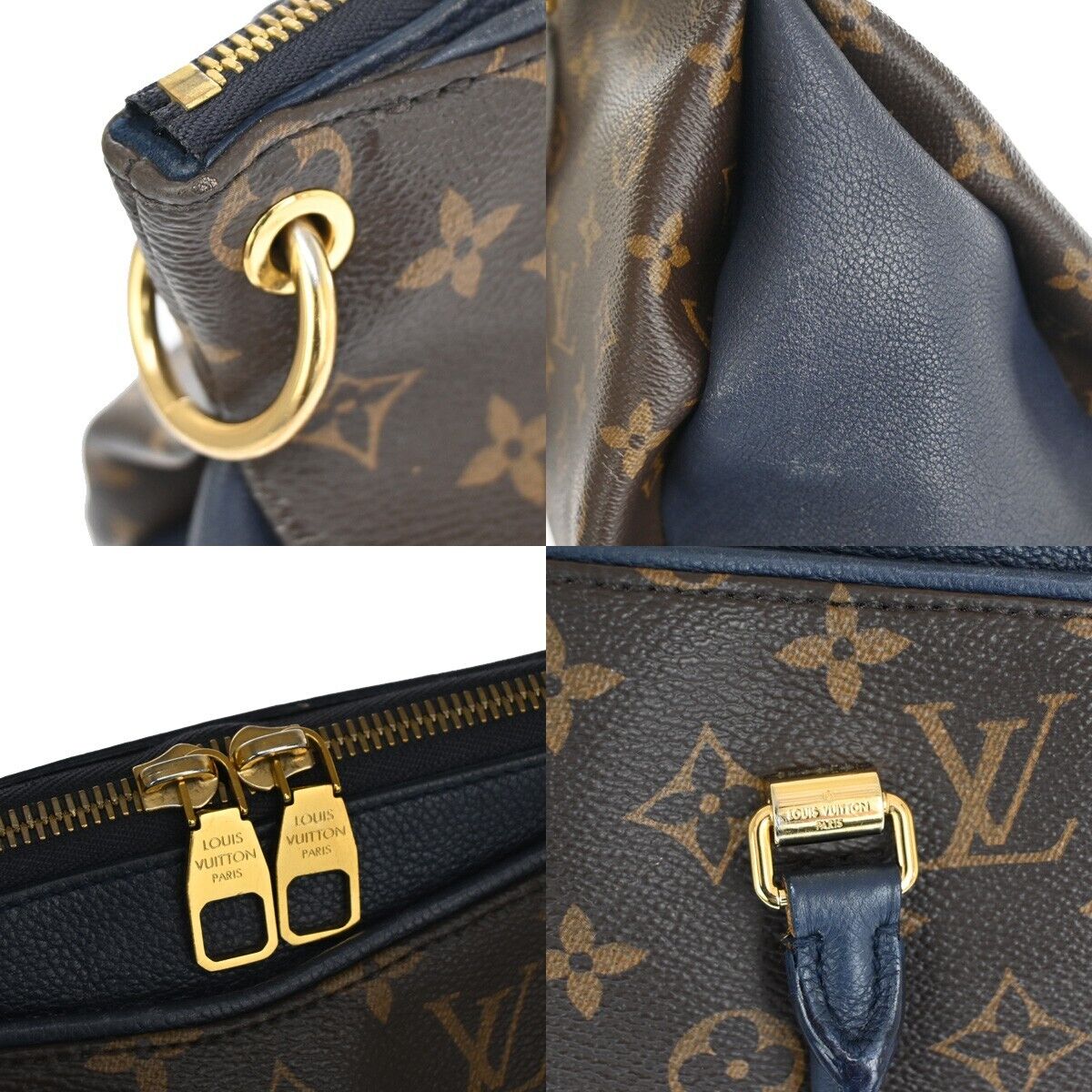 LOUIS VUITTON Pallas Hand Bag Monogram Leather Blue Brown Gold M44042 49YC750