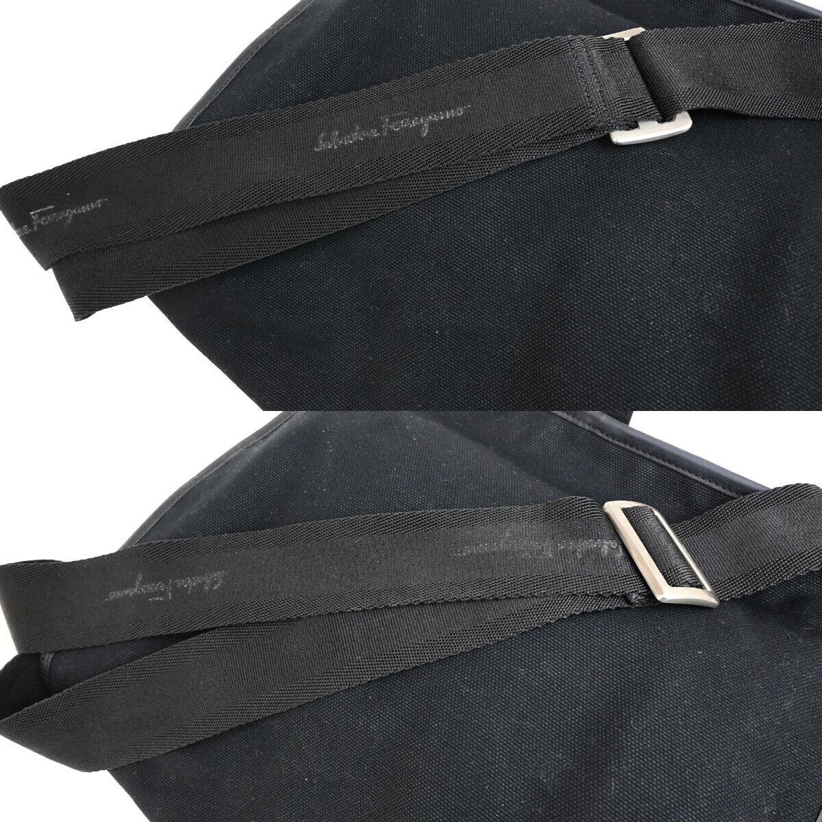 SALVATORE FERRAGAMO Logo Gancini Shoulder Bag Canavs Leather Black SHW 66YG645