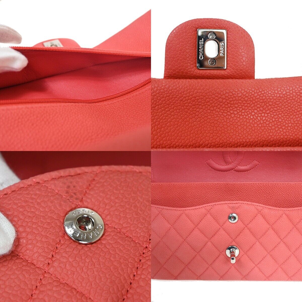 CHANEL CC Matelasse 25 Double Flap Chain Shoulder Bag Caviar Leather PK 227RH636