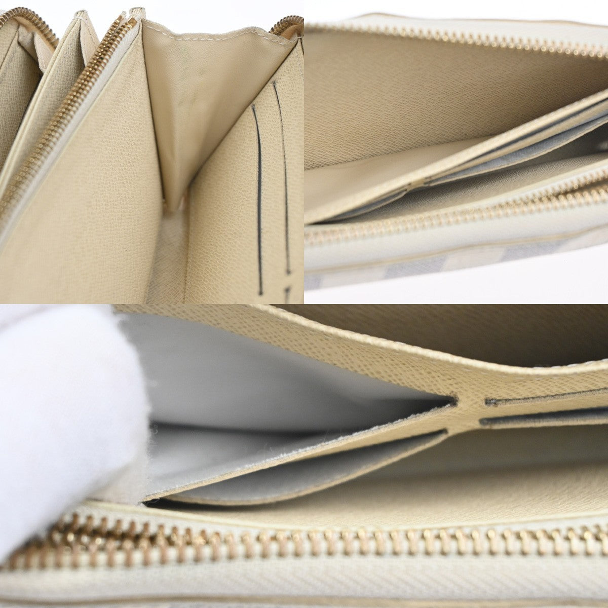 LOUIS VUITTON Zippy Long Wallet Damier Azur Leather White Spain N60019 67KD007
