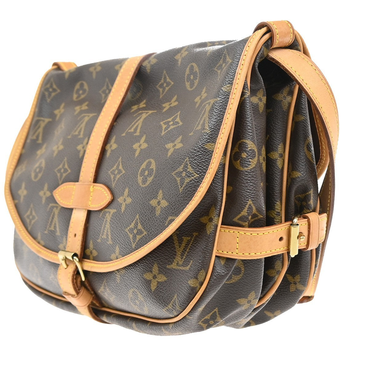 LOUIS VUITTON Logo Saumur 30 Shoulder Bag Monogram Leather Brown M42256 55CA088