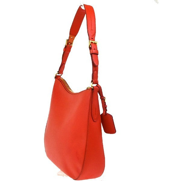 PRADA Logo Saffiano Shoulder Hand Bag Leather Red Lacca GHW Italy 71YJ010
