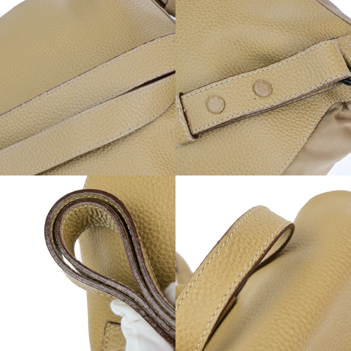 PRADA Logo Backpack Bag Drawstring Nylon Leather Beige Italy 38YF112