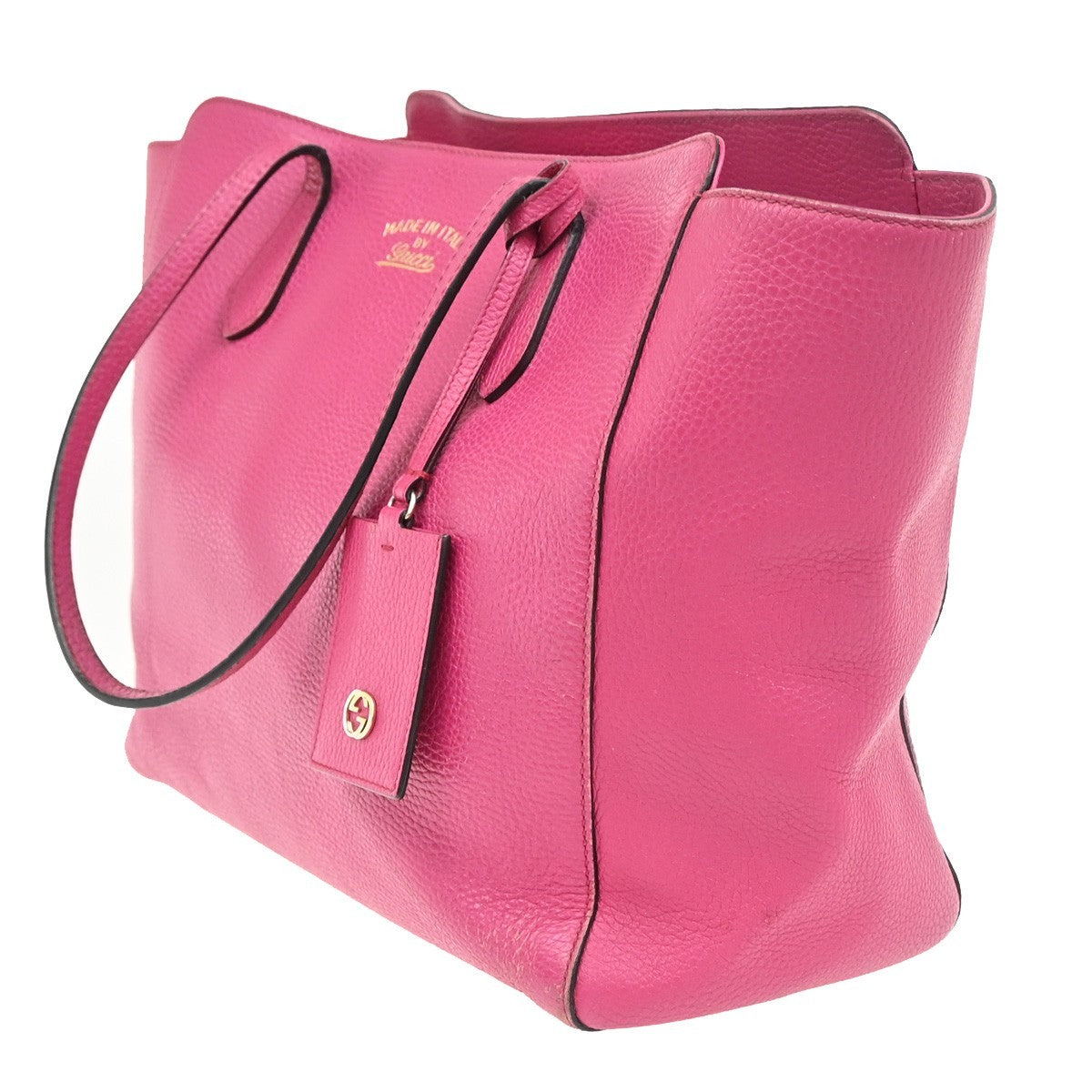 GUCCI Logo Swing Luggage Tag Shoulder Tote Bag Leather Pink GHW Italy 62ZA289