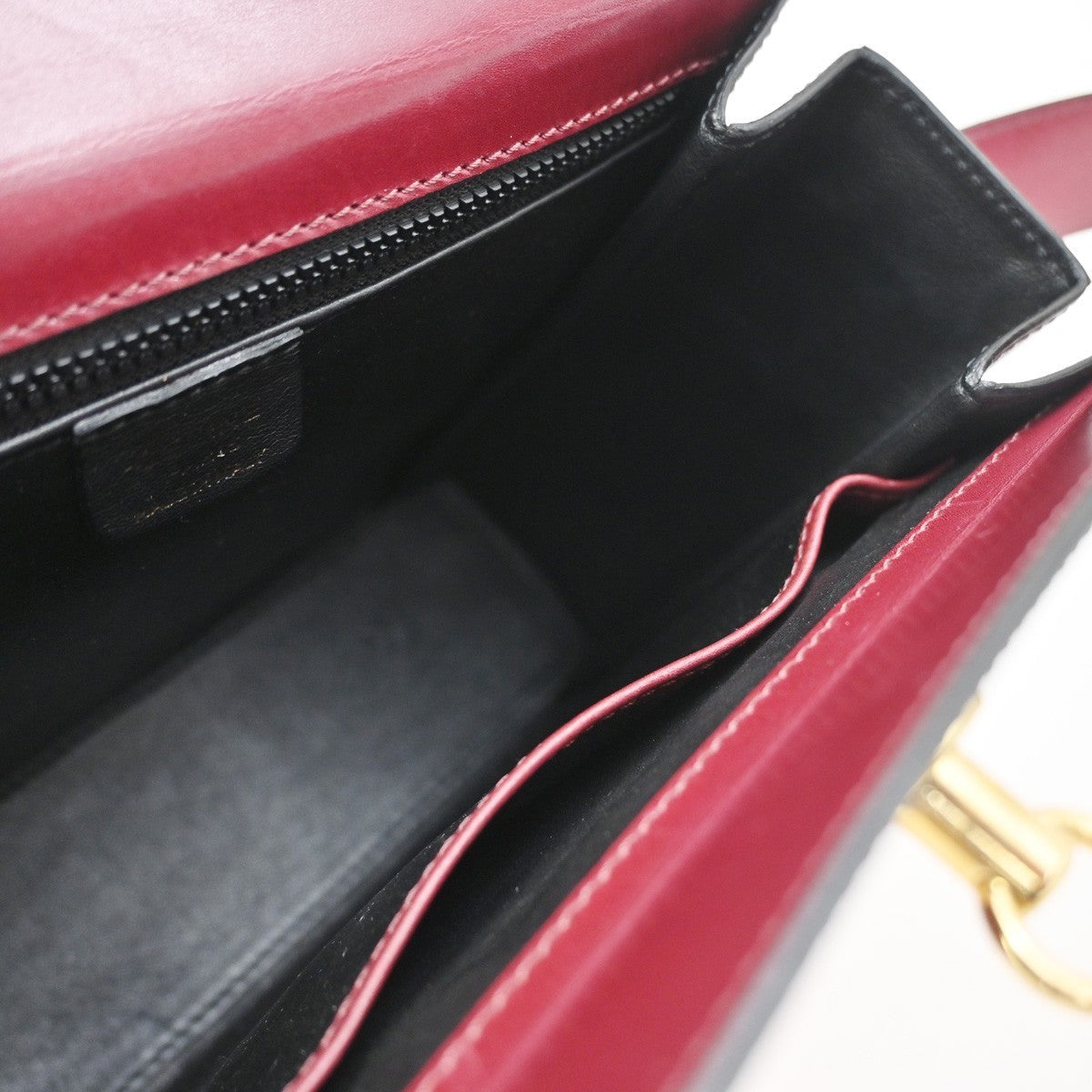 CELINE Logo Ring Shoulder Box Bag Leather Burgundy Italy GHW 38CA859