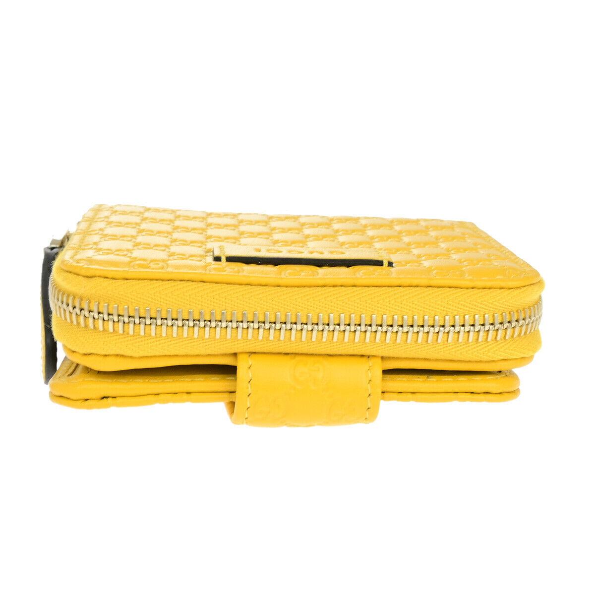 GUCCI Logo Micro GG Pattern Bifold Wallet Purse Leather Yellow GHW Italy 86YF035