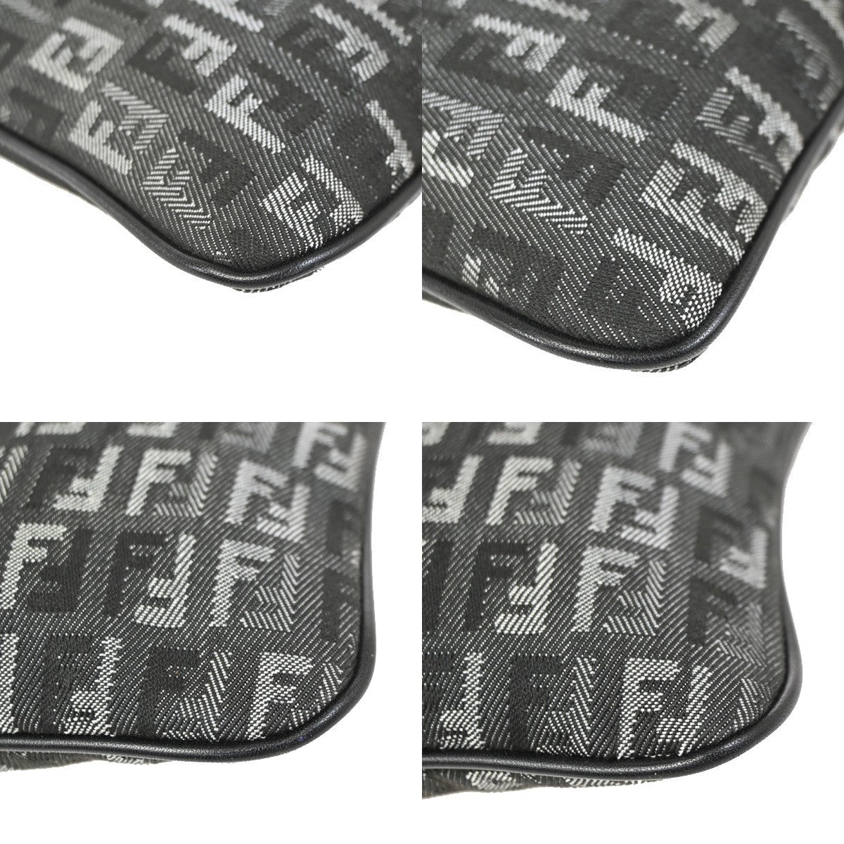 FENDI Logo Zucchino Mini Shoulder Bag Canvas Leather Black SHW Italy 79YH962