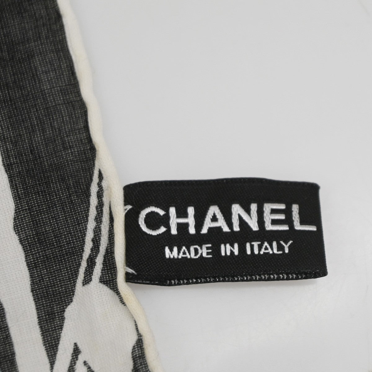 CHANEL CC Logo 55 Sketch Scarf Handkerchief 100% Cotton White BK Italy 63RL869