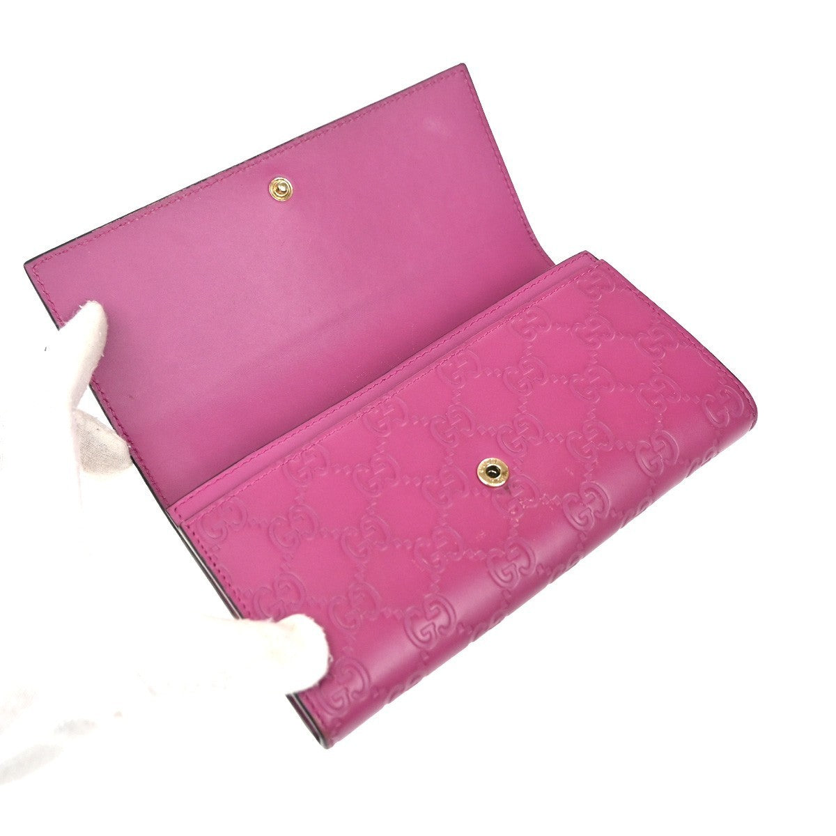 GUCCI Logo Guccissima GG Pattern Long Bifold Wallet Leather Pink GHW 04KP280