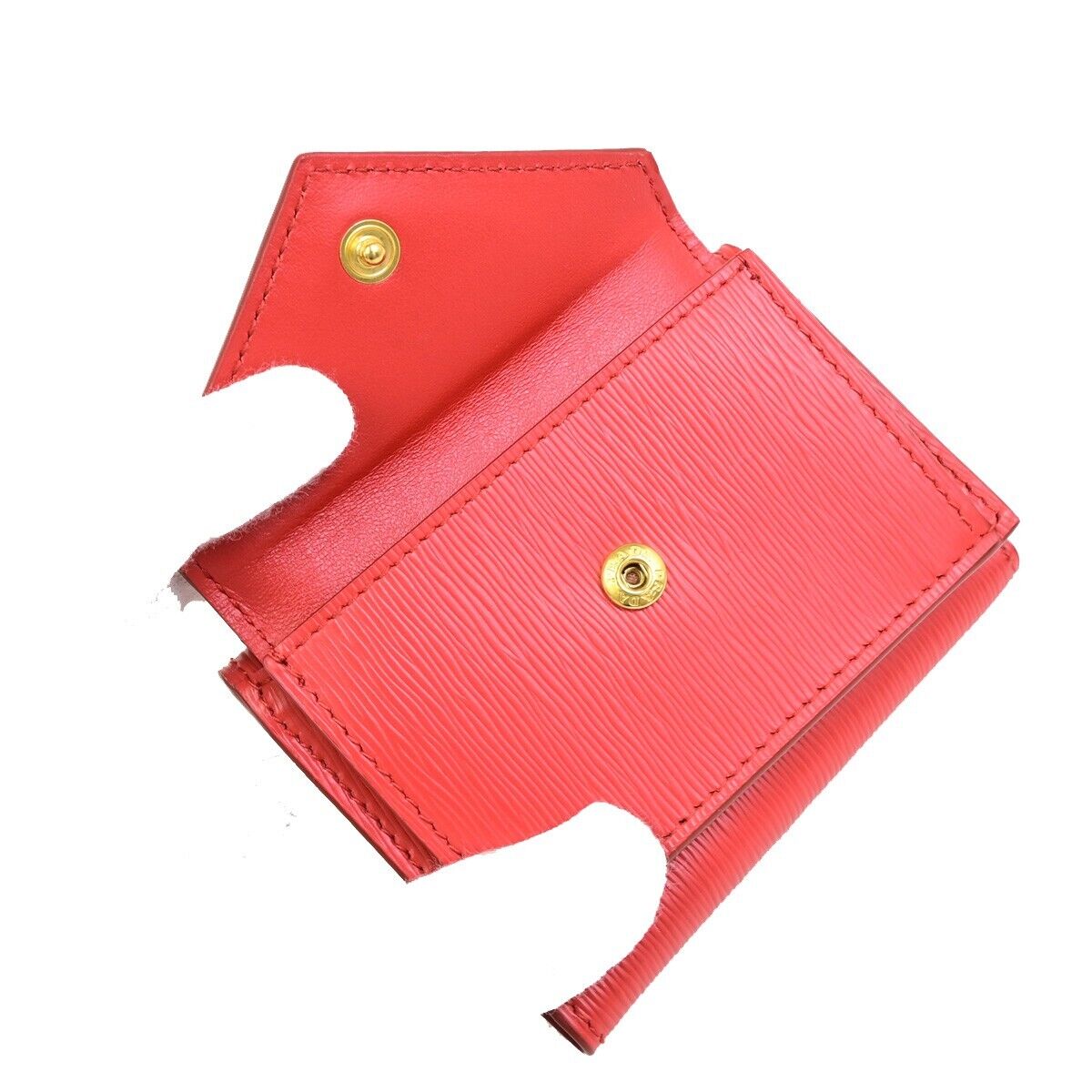PRADA MILANO Logo Trifold Compact Wallet Vitello Move Leather Red Gold 86RF207