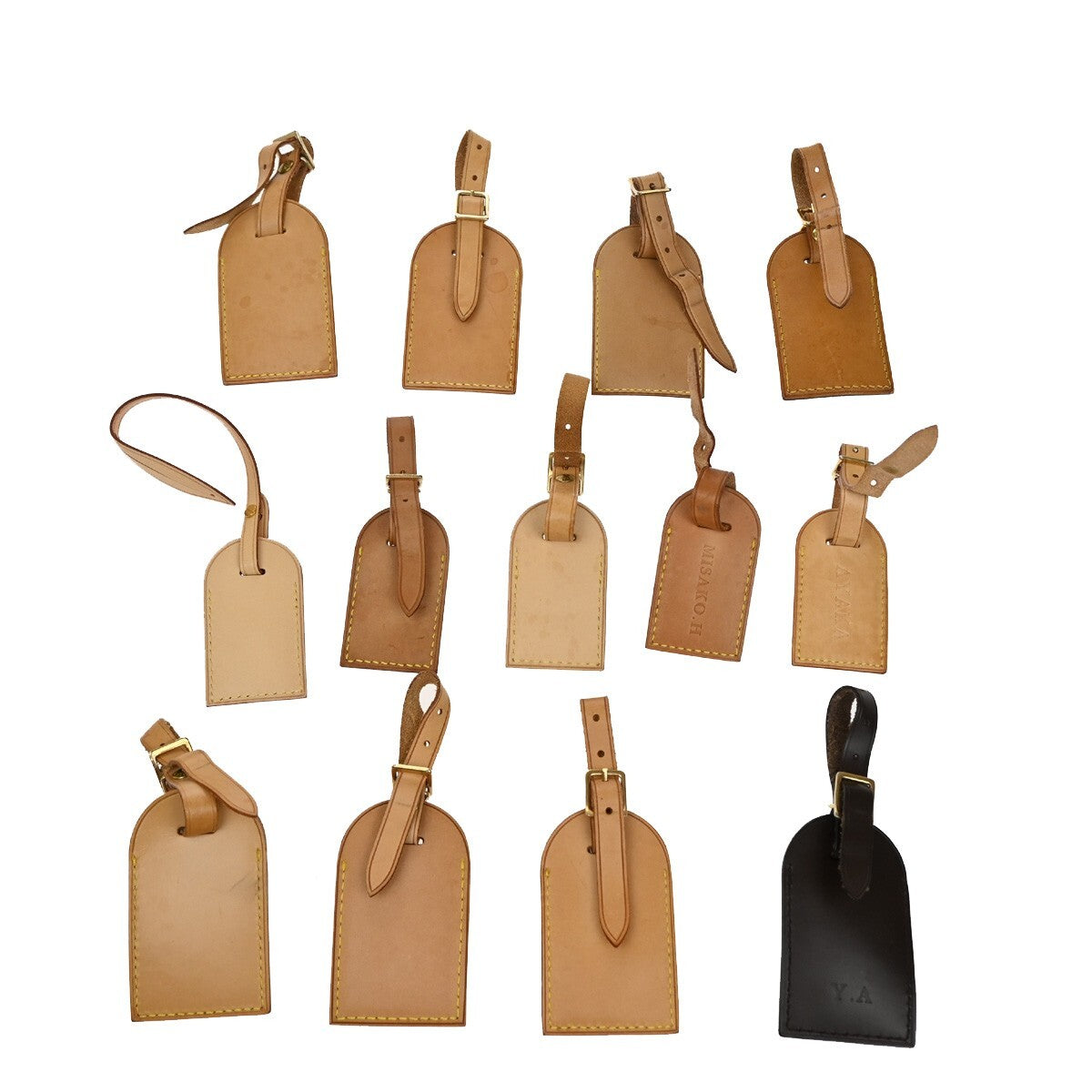 LOUIS VUITTON Logo 13 Set Name Luggage Tag Leather Brown Bag Accessory 09EE322