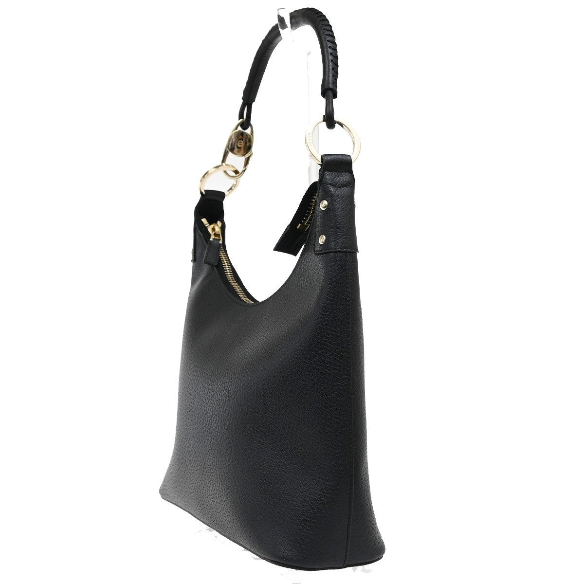 GUCCI Logo Shoulder Hand Bag Leather Black GHW Italy 73KB373