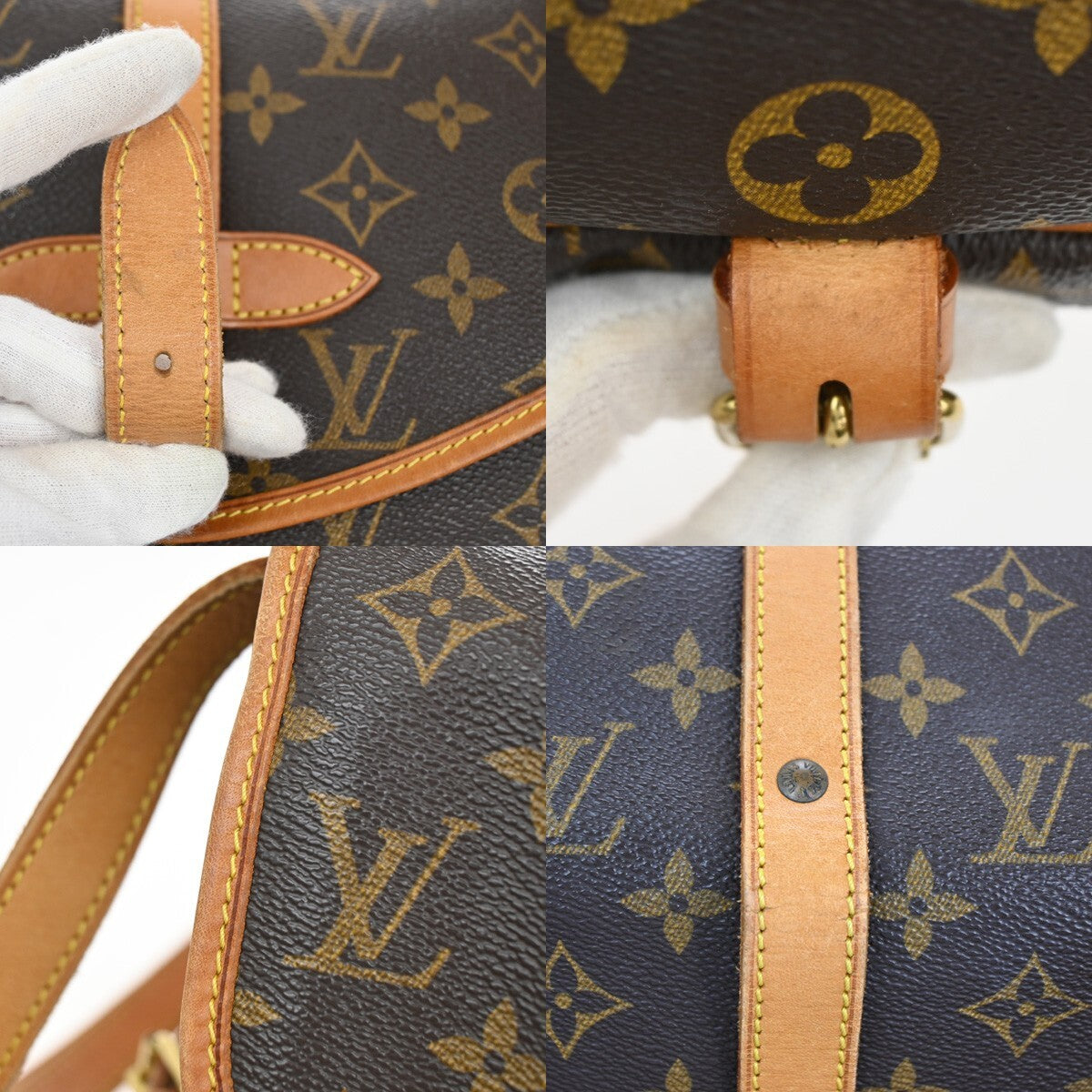 LOUIS VUITTON Logo Saumur 30 Shoulder Bag Monogram Leather Brown M42256 16EE245