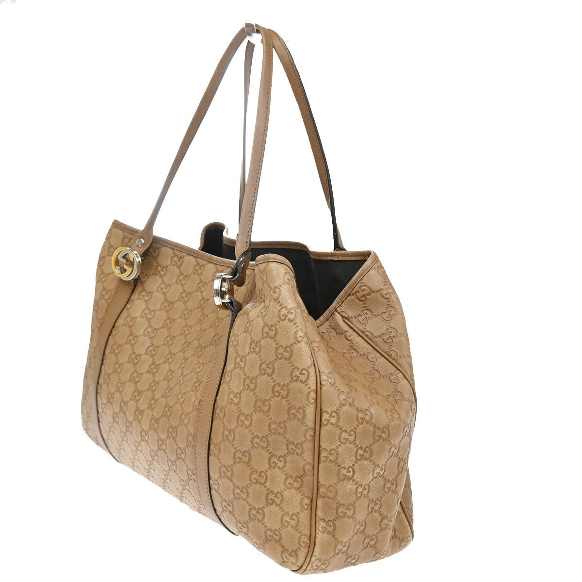GUCCI Logo Twins Guccissima Shoulder Tote Bag Leather Brown Italy 80YJ201