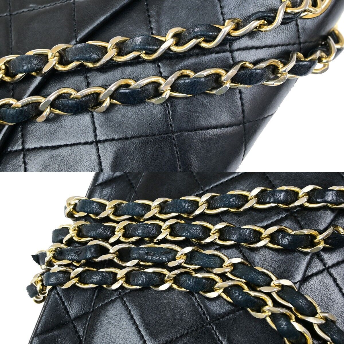 CHANEL CC Matelasse 25 Double Flap Chain Shoulder Bag Leather Black GHW 399RL022