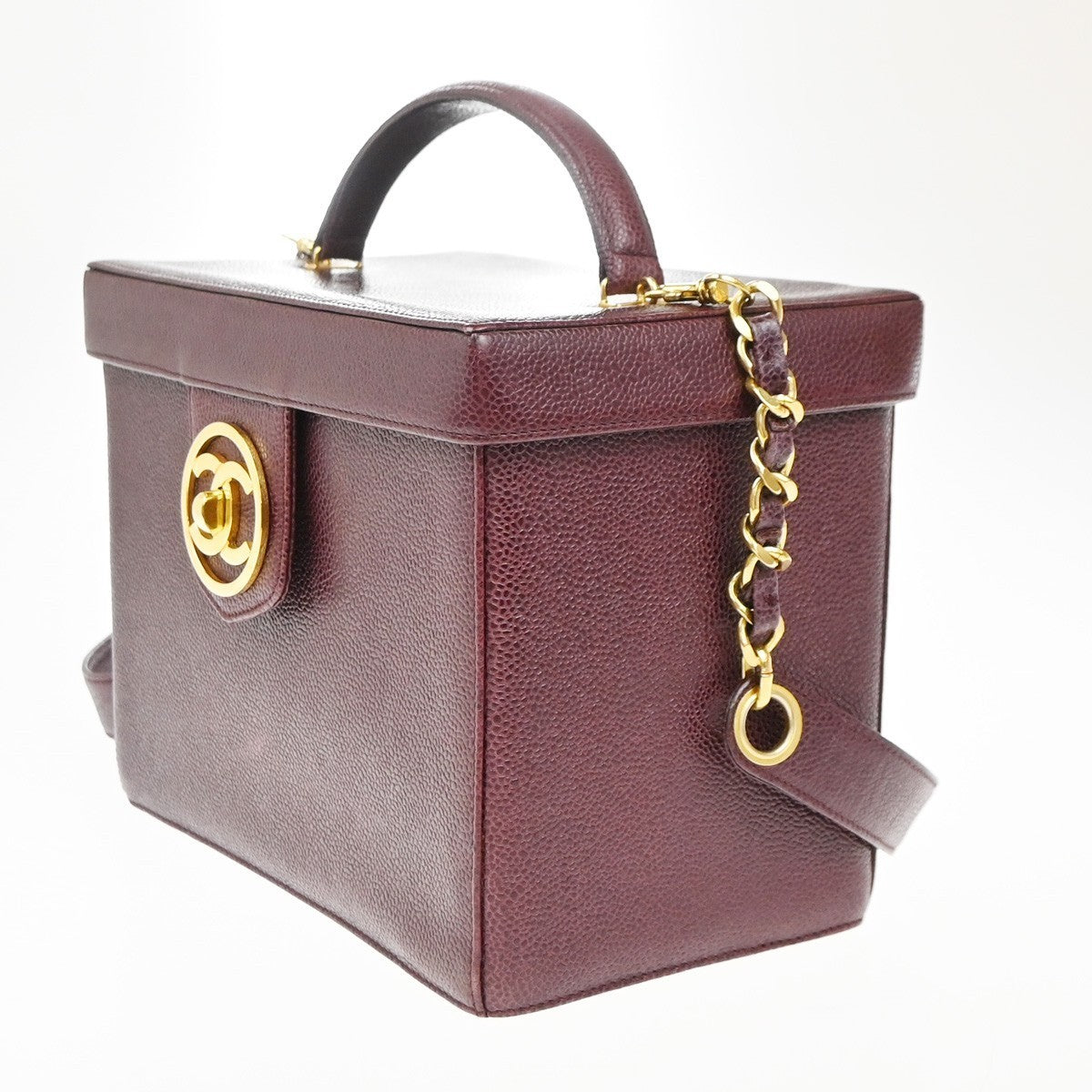 CHANEL 2Way Vanity Shoulder Hand Bag Calfskin Leather Red Vintage 330RP046