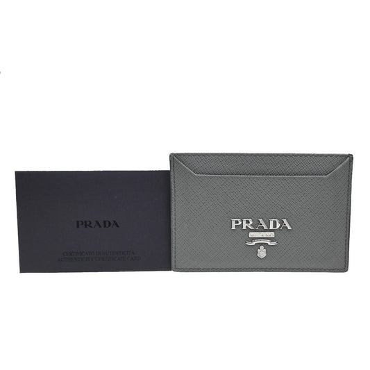 PRADA Logo Saffiano Card Holder Case Leather Gray Marmo SHW Italy 60KB117