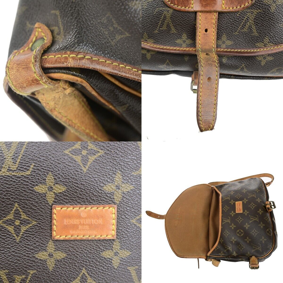 LOUIS VUITTON Logo Saumur 30 Shoulder Bag Monogram Leather Brown M42256 30HC017