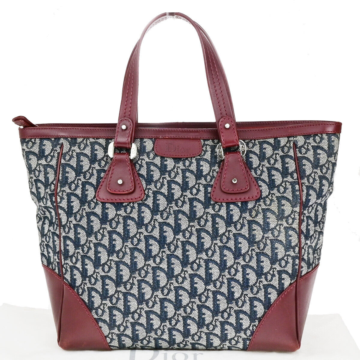 CHRISTIAN DIOR Trotter Pattern Hand Bag Canvas Leather BY Blue SHW 16YG692
