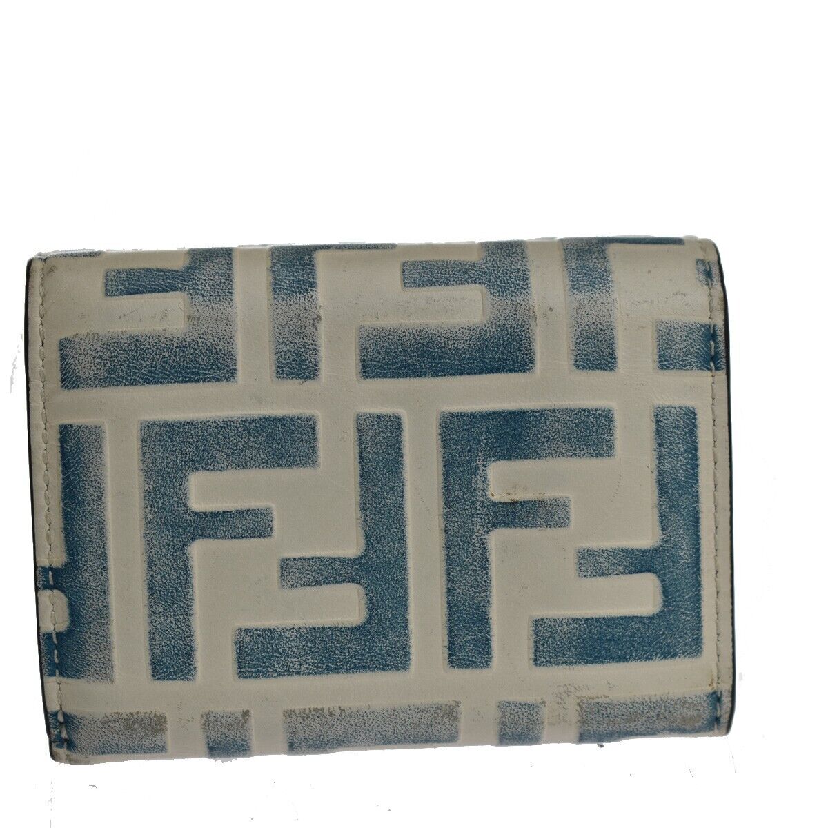 FENDI Zucca Pattern Mini Trifold Wallet Purse Leather Blue White Italy 61YD091