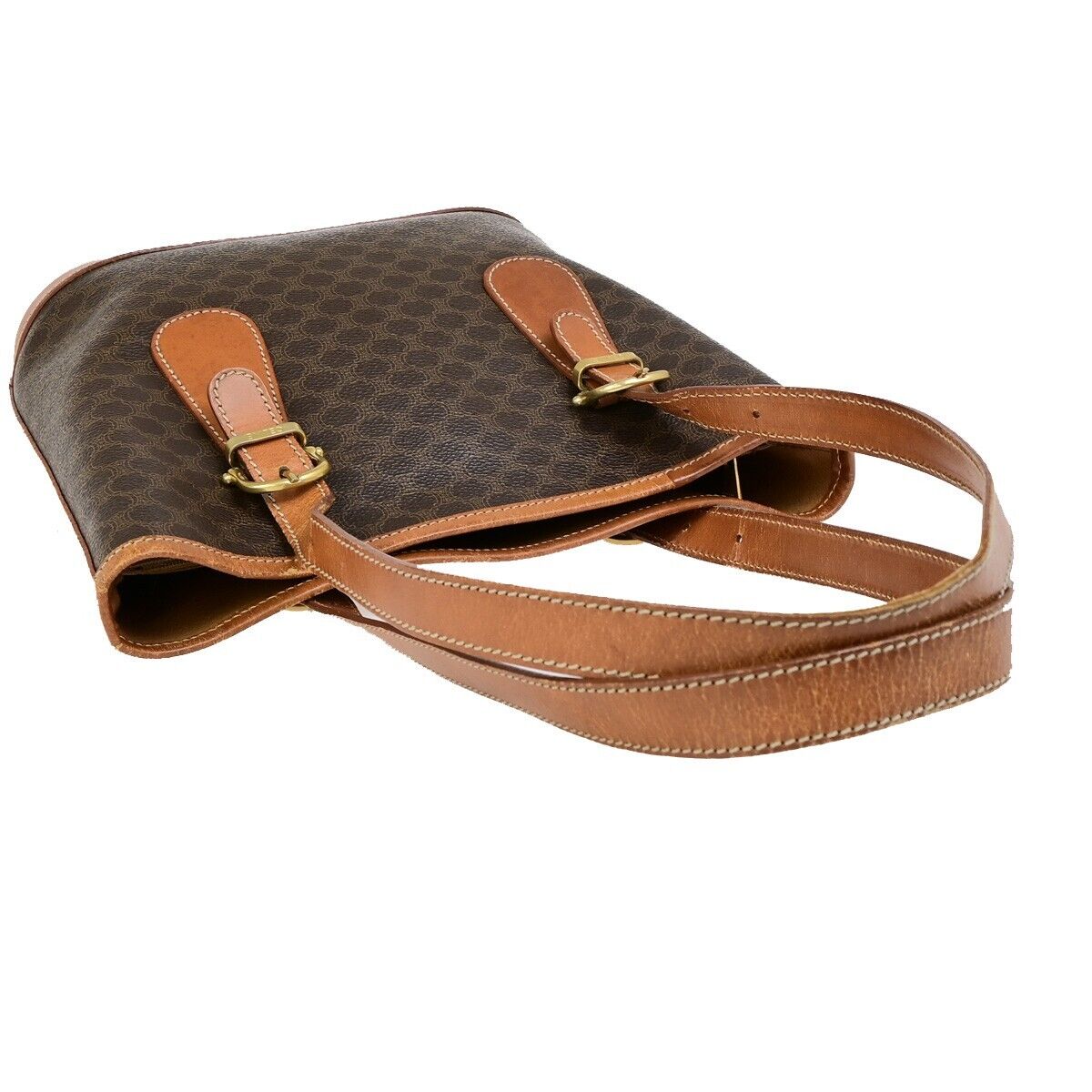 CELINE Logo Macadam Pattern Shoulder Tote Bag PVC Leather Brown Italy 61FB227