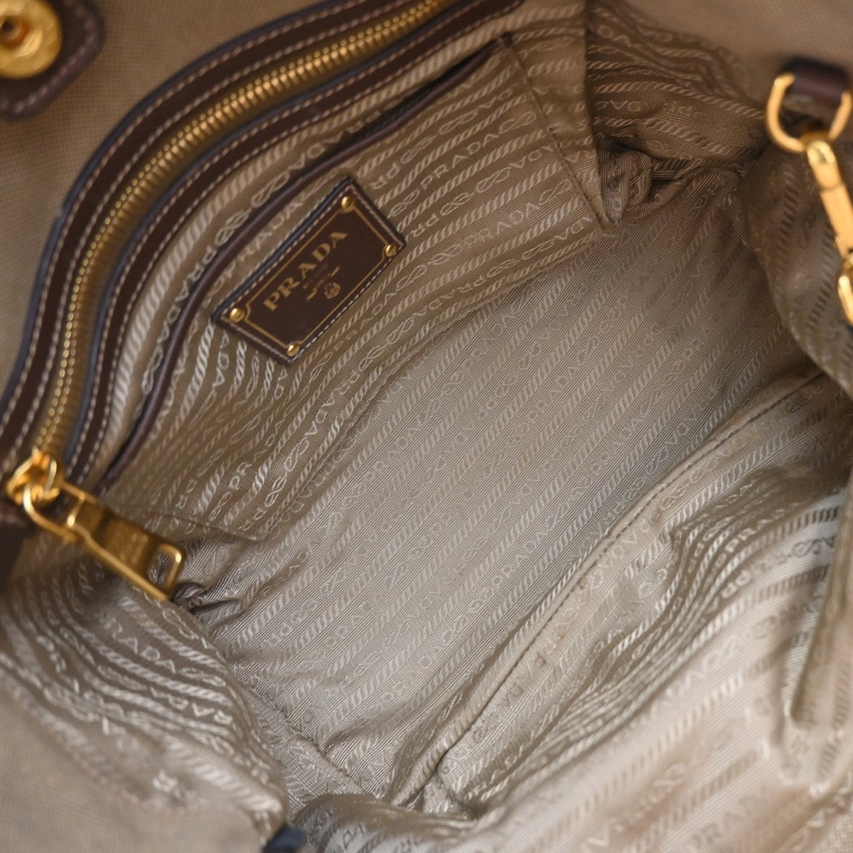 PRADA  Logo Jacquard 2Way Shoulder Hand Bag Canvas Leather Brown GHW 39KP410