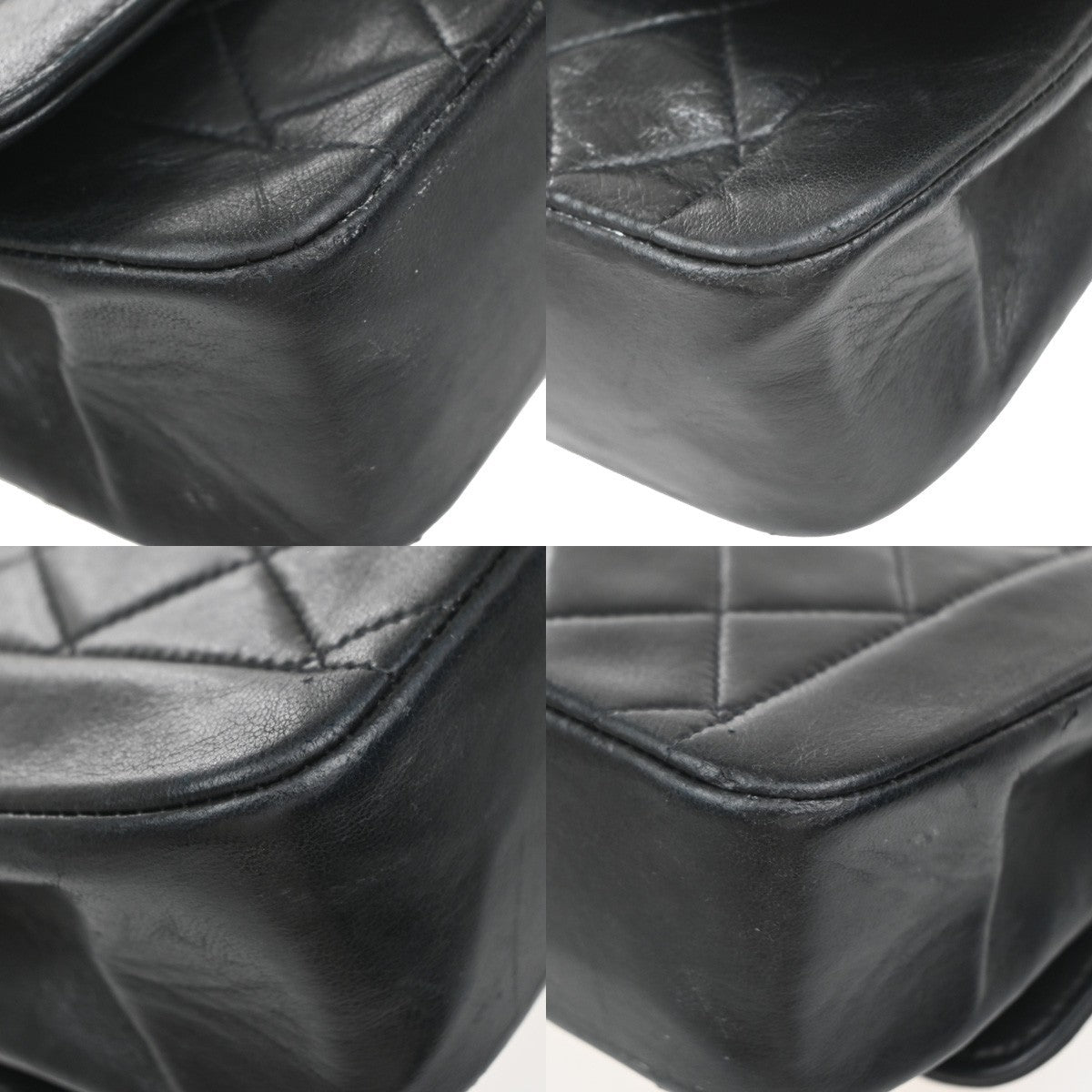 CHANEL Mini Diana Matelasse Chain Shoulder Bag Leather Black Vintage 359RP169
