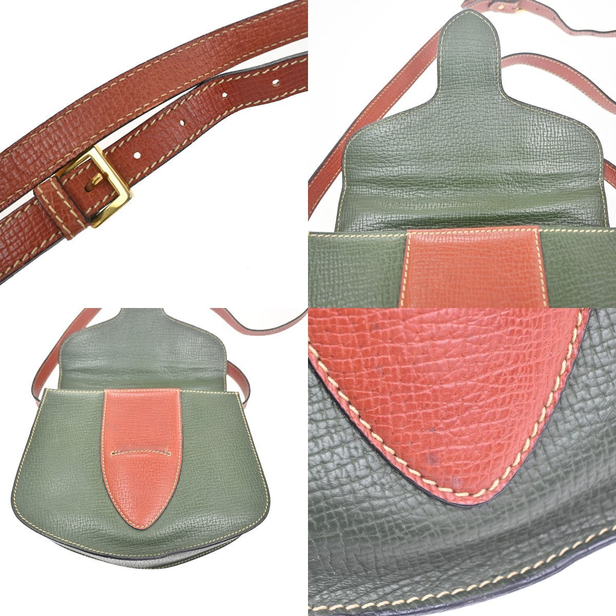 LOEWE Logo Barcelona Bicolor Shoulder Bag Leather Green Brown Italy 87KC777