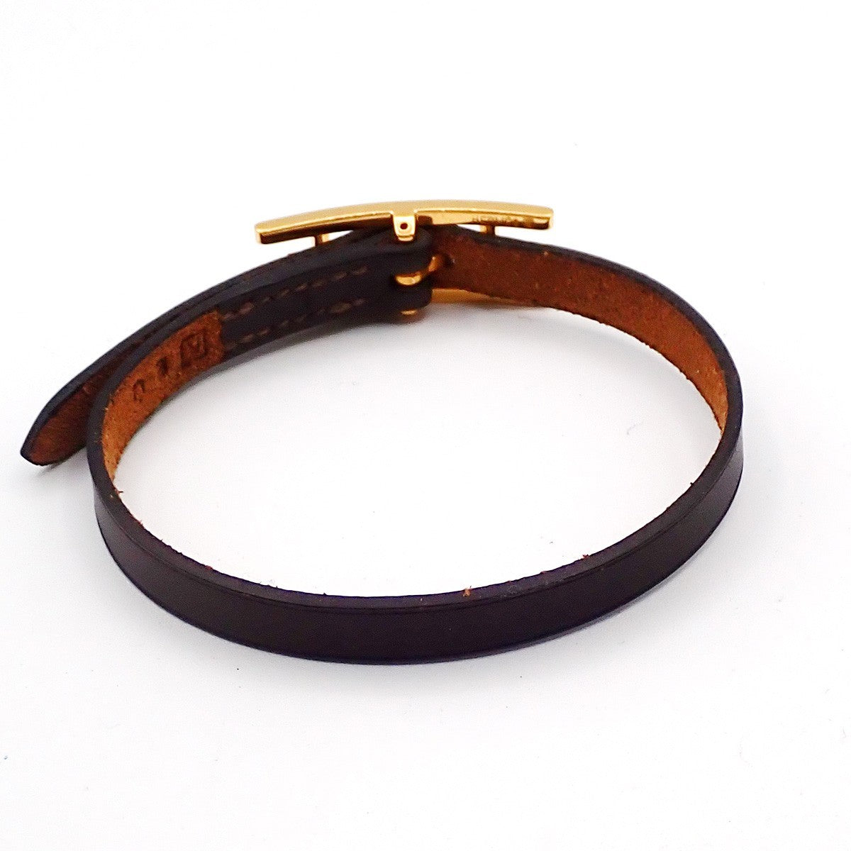 HERMES Logo Api Bracelet Leather Brown GHW 05RP161