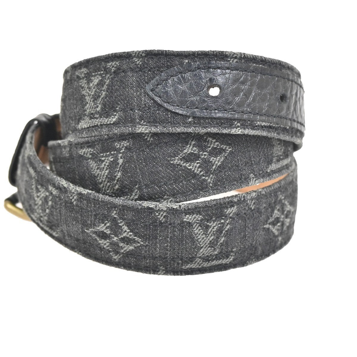 LOUIS VUITTON Ceinture Belt  90/36 Monogram Denim Leather  Black France 89AA201