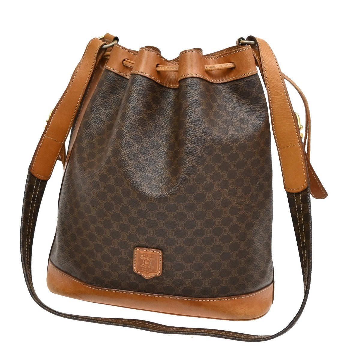CELINE Macadam Drawstring Shoulder Bag PVC Leather Brown GHW 04TA031