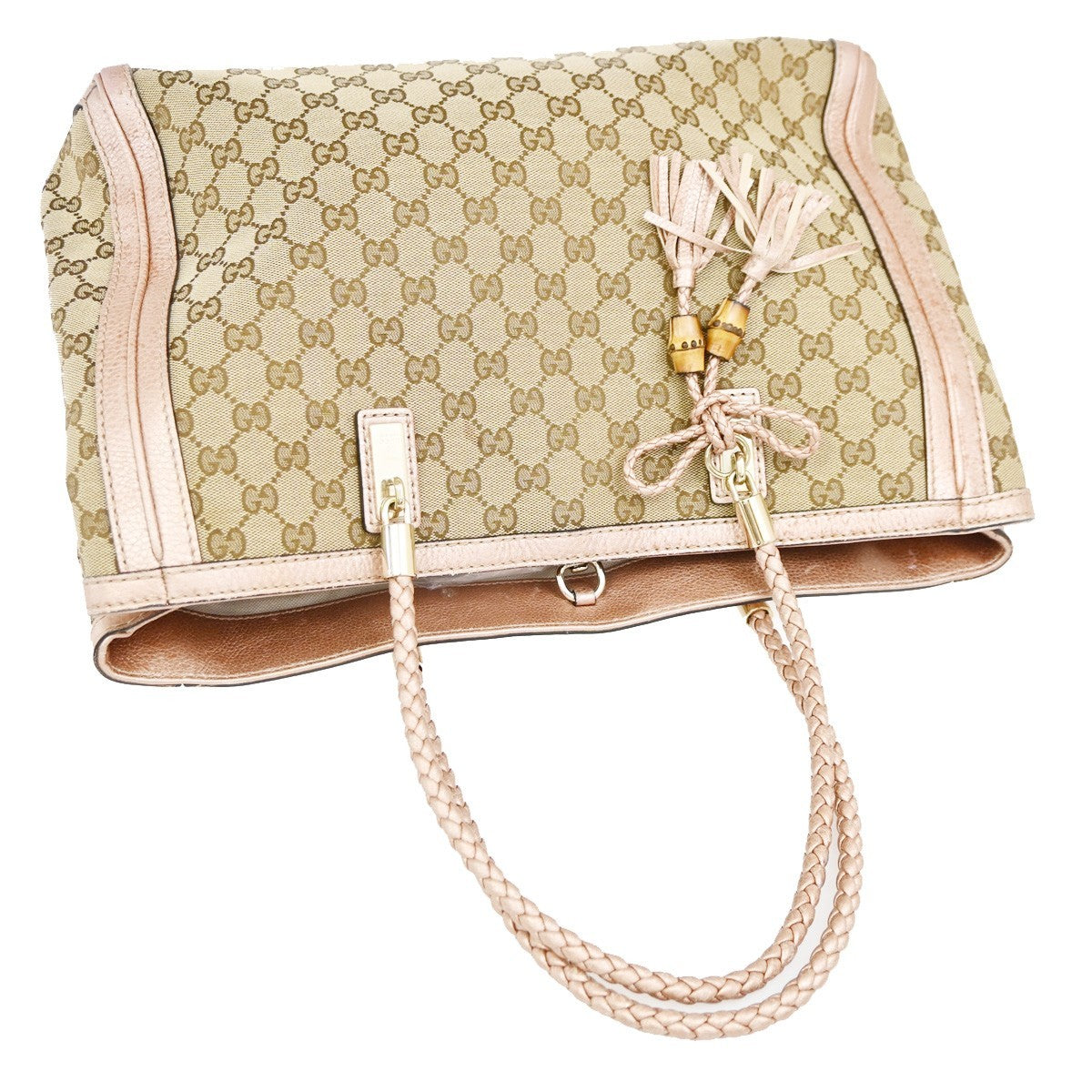 GUCCI Bamboo GG Tassel Shoulder Bag Canvas Leather BN Pink Italy GHW 85TA673