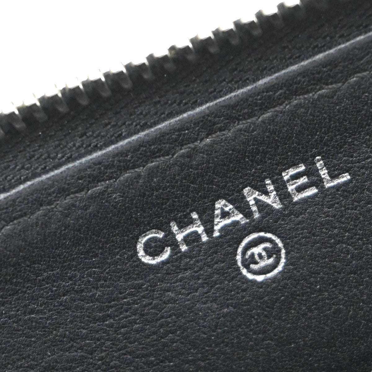 CHANEL CC Logo V-stitch Zip Around Long Wallet Leather Black Silver 77RF674