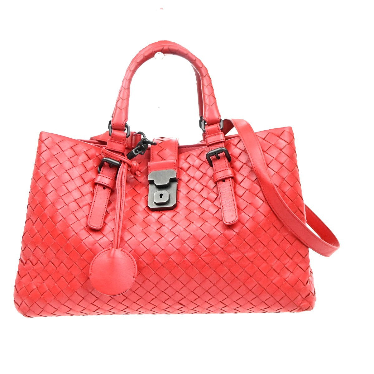 BOTTEGA VENETA Logo Intrecciato Roma 2way Shoulder Hand Bag Leather Red 91MA415
