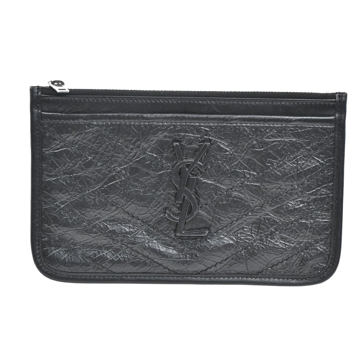 SAINT LAURENT YSL Logo Pouch Bag Leather Black SHW 69EE497