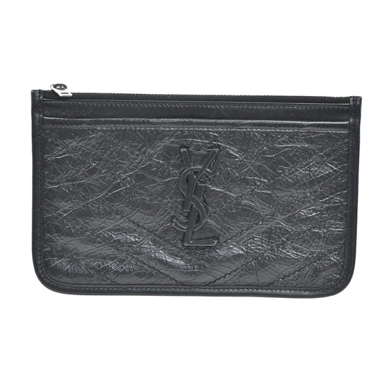 SAINT LAURENT YSL Logo Pouch Bag Leather Black SHW 69EE497