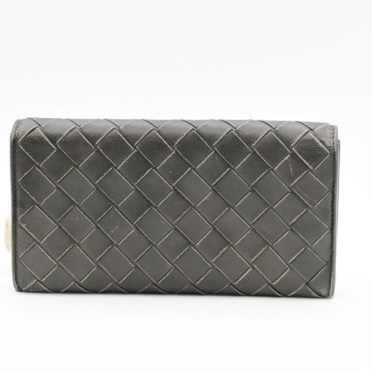 BOTTEGA VENETA Logo Intrecciato Long Bifold Wallet Purse Leather Gray 02YE808