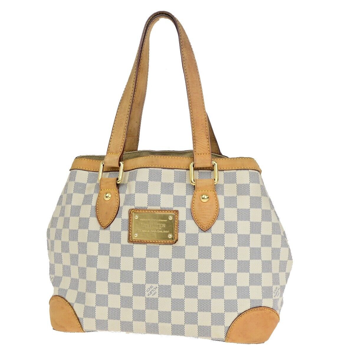 LOUIS VUITTON Hampstead PM Shoulder Bag Damier Azur Leather White N51207 72EB472