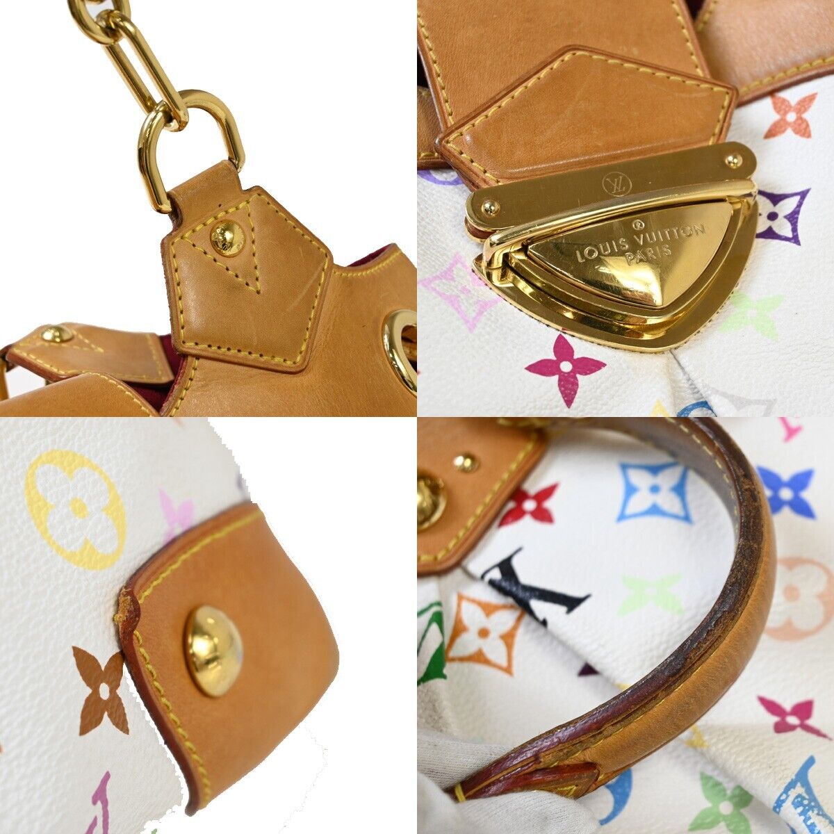 LOUIS VUITTON Ursula Chain Hand Bag Monogram Multi Leather White M40123 57EA904