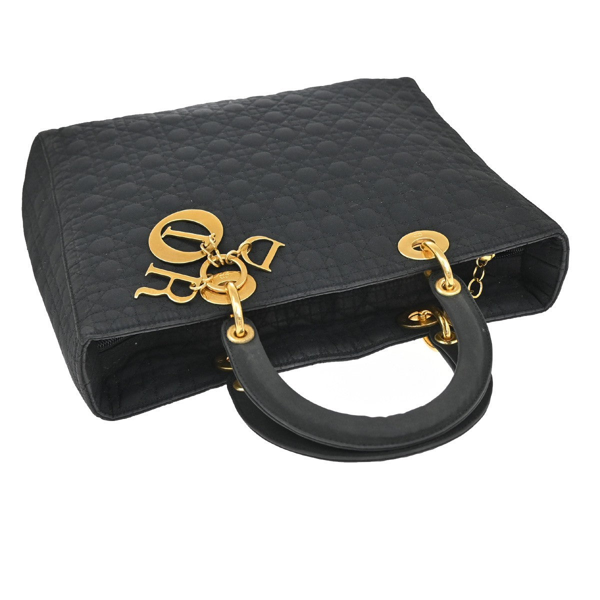 CHRISTIAN DIOR Logo Lady Cannage Hand Bag Nylon Leather Black GHW Italy 73EF937