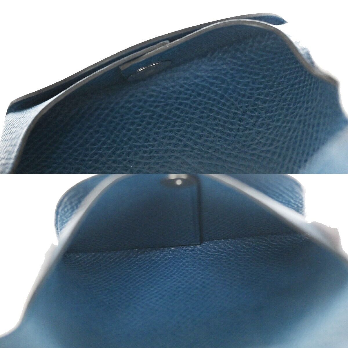 HERMES Logo Bastia Wallet Purse Coin Case Veau Epsom Leather Blue France 35RH018