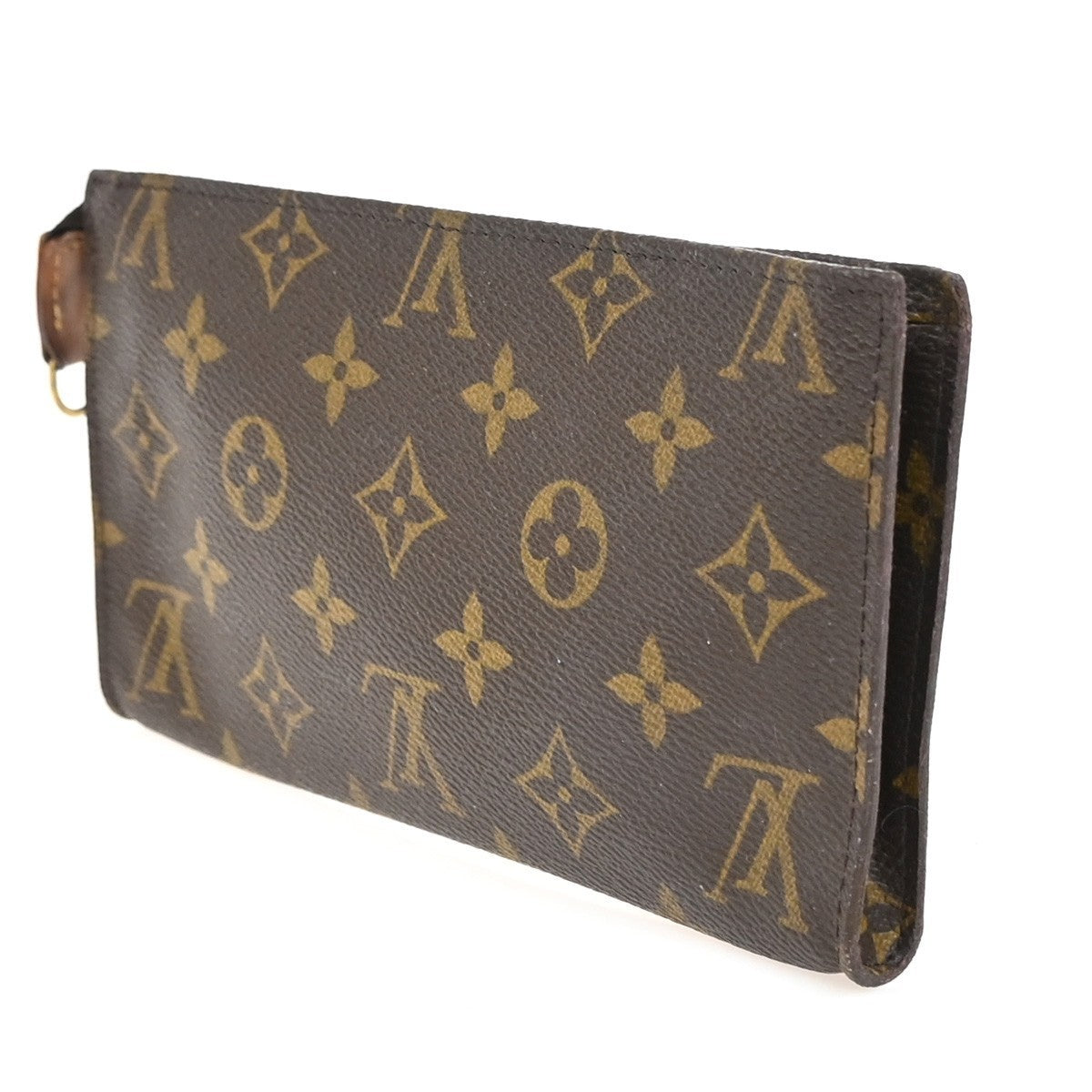 LOUIS VUITTON LV Logo Bucket GM Pouch Bag Monogram Leather Brown Gold 05EG201