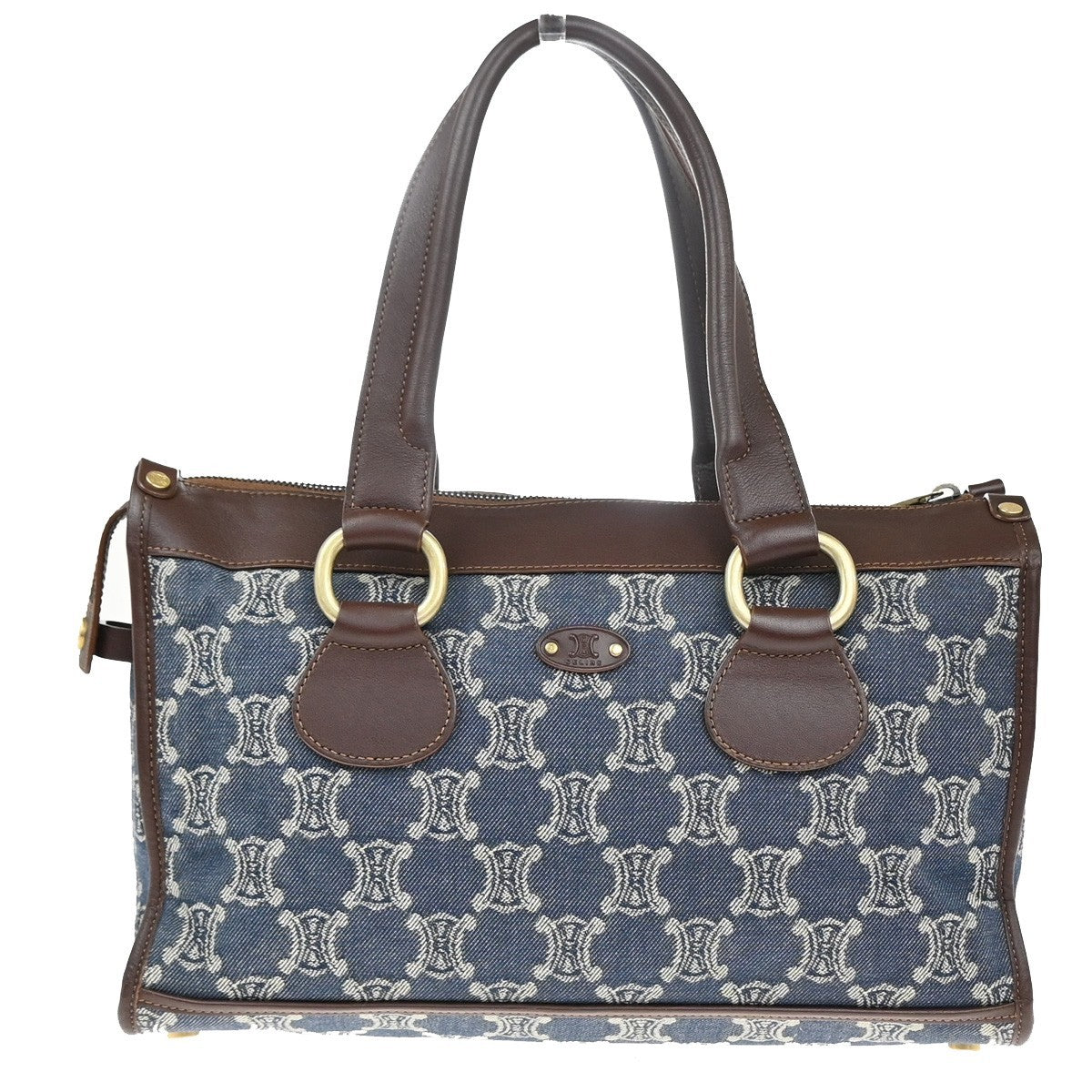 CELINE Logo Macadam Pattern Shoulder Bag Denim Leather Blue Brown GHW 83KP551